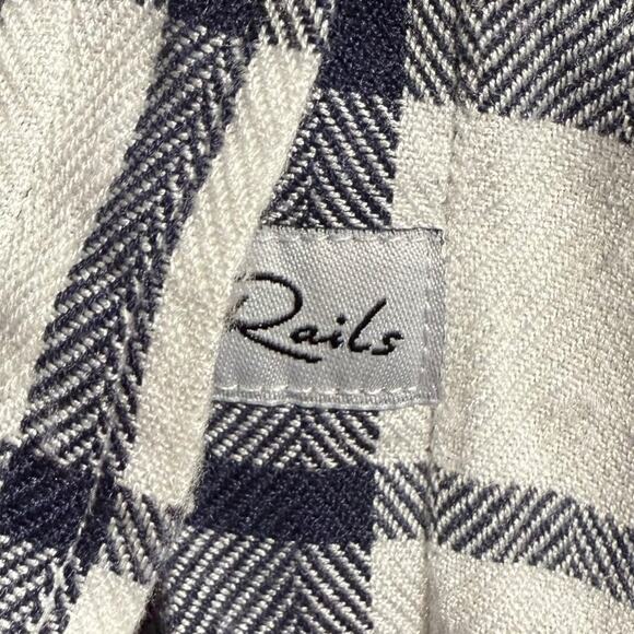 Rails Britt Plaid short sleeve rolled cuff rayon blouse white navy pink small - Picture 5 of 8